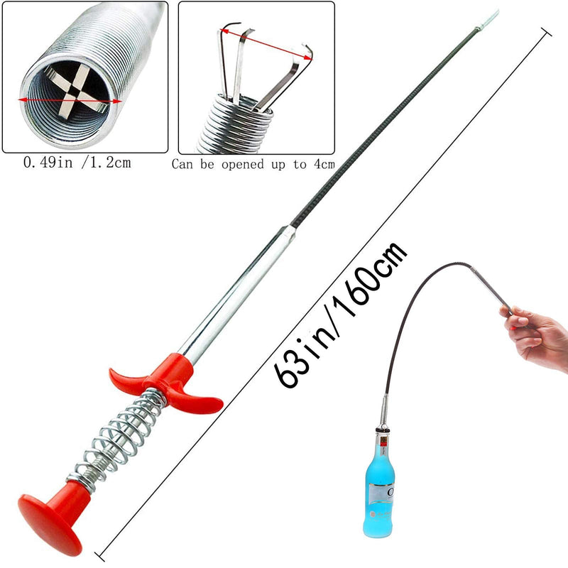 Flexible Grabber Claw Pick Up Reacher Tool With 4 Claws Bendable Hose Pickup Reaching Assist Tool for Litter Pick, Home Sink, Drains, Toilet, Hair Remover (63 inch)