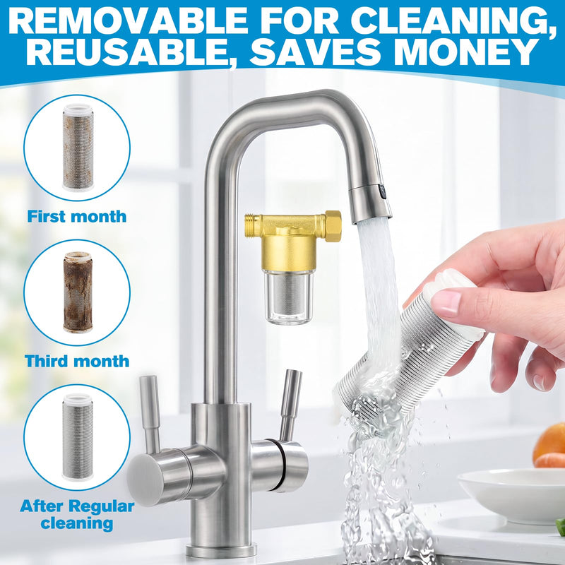 Gerrii 1 Pack Brass Washing Machine Water Filter Reusable, Gold