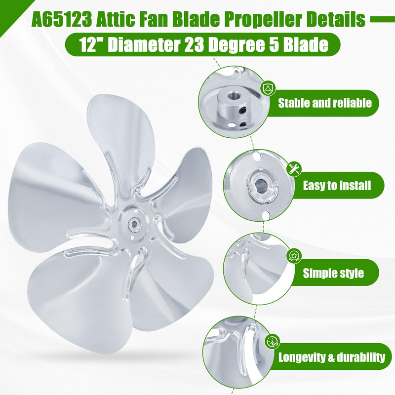 A65123 Attic Exhaust Fan Blade Replacement Propeller 12 Inch Dia. 5 Blade
