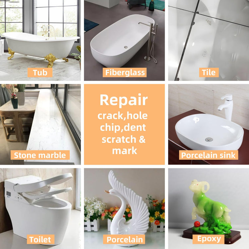 Porcelain Sink Repair kit White, Enamel, Porcelain, Fiberglass, Ceramic Sink, Tub Tile Toilet Shower Kit,Porcelain Sink and Acrylic Bathtub Repair Kit for Cracks Chips Dents Holes