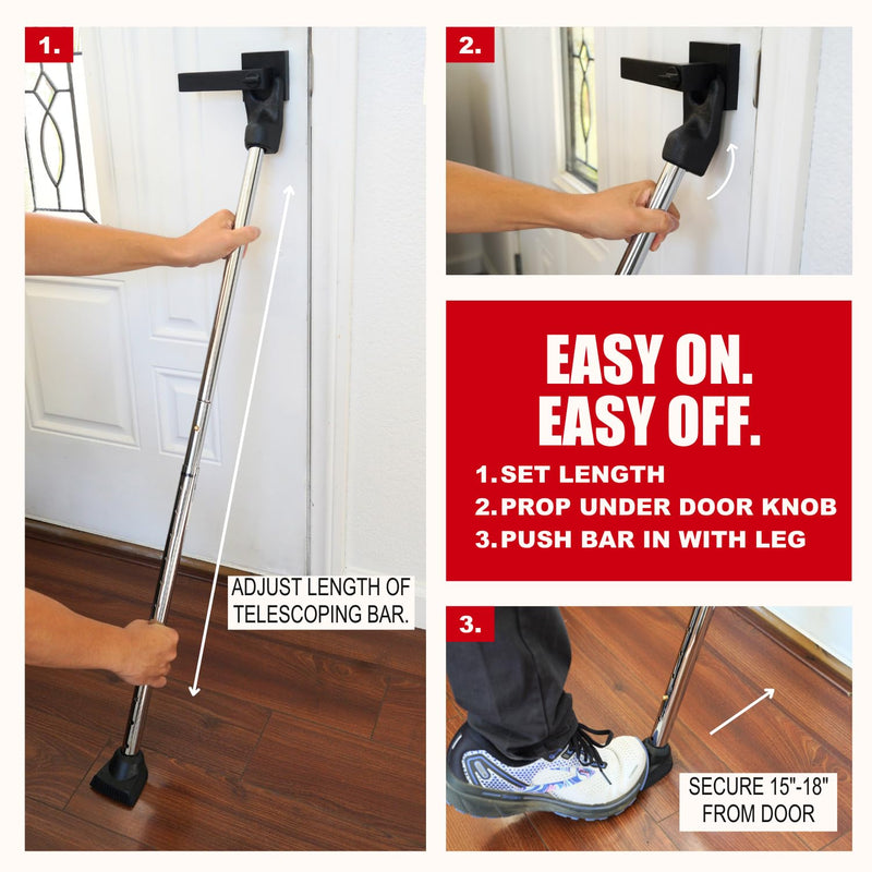 Door Stoppers Security Bar, SECURITYMAN 3 in 1 Adjustable Door Security Bar & Sliding Door Security Bar - Heavy Duty Door Lock Stick Jammer for Apartment, Dorm, Front Door Inside Safety Must Haves 1 Pack Chrome