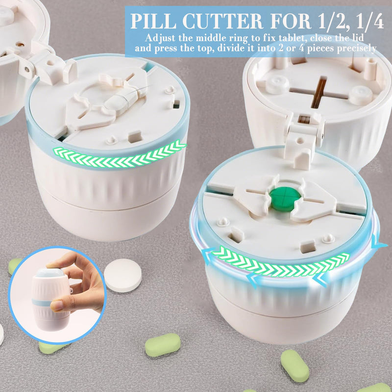 4 in 1 Pill Cutter Crusher Fine Powder with Storage, 1/4 1/2 Pill Cutter Splitter for Cutting Small and Large Pills, Ideal for Cutting Tablets, Vitamins Blue