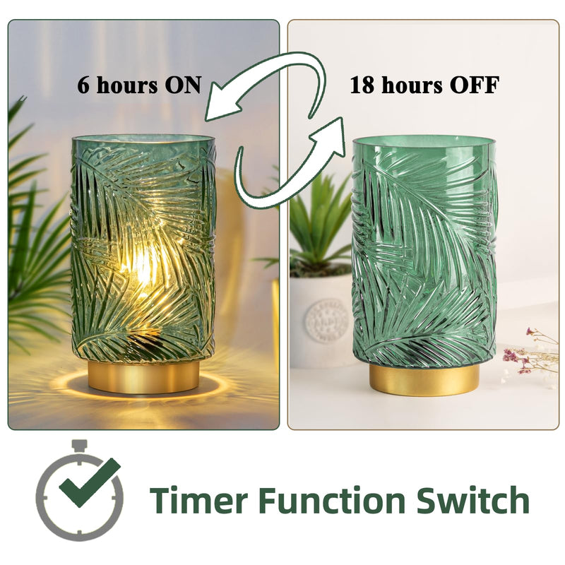 Battery Operated Table Cordless Lamps for Home Decor, Nightlight with LED Bulb with Timer, Decorative Lights for Living Room Bedroom Tabletop Entryway Centerpiece Gift(L Green) Big with Timer