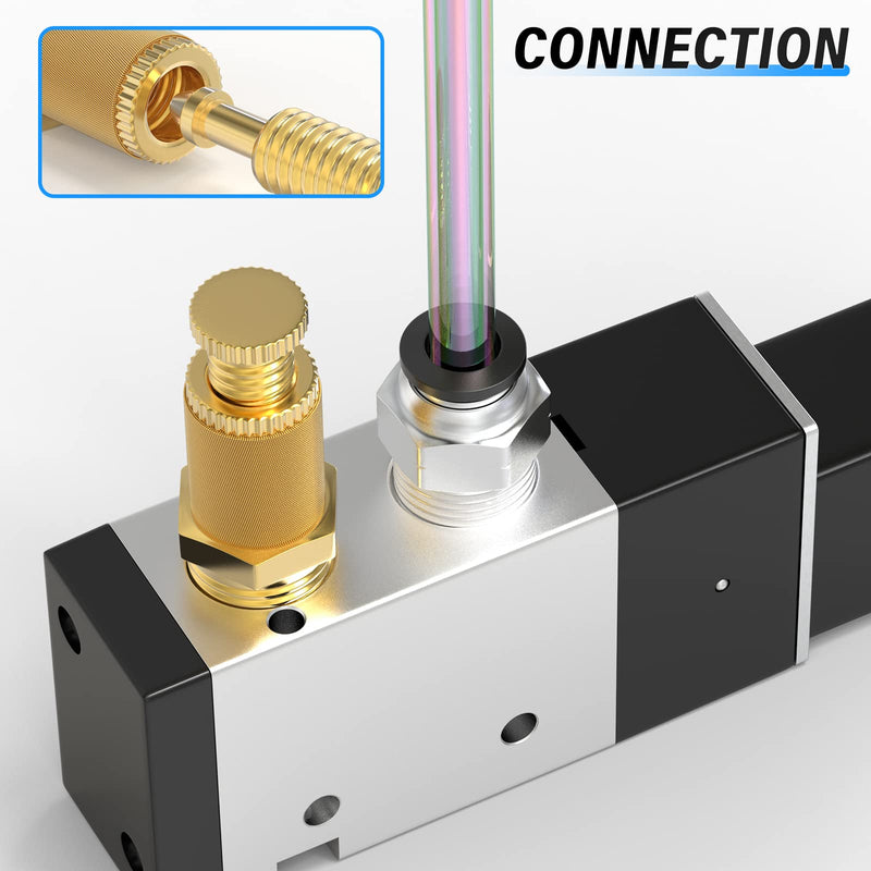 TAILONZ PNEUMATIC 1/4 Inch NPT Air Pneumatic Flow Control Mufflers, Sintered Bronze Exhaust Muffler Brass Body Protruding (Pack of 10) 1/4"NPT Adjustable