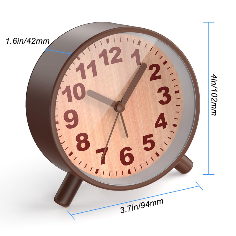 Retro Analog Alarm Clock with Night Light, Battery Operated, Easy to Set - Ascending Alarm, Snooze, Simple Round Metal Design for Bedroom, Desk, Bedside, Travel, Kids, Adults, Heavy Sleepers Brown