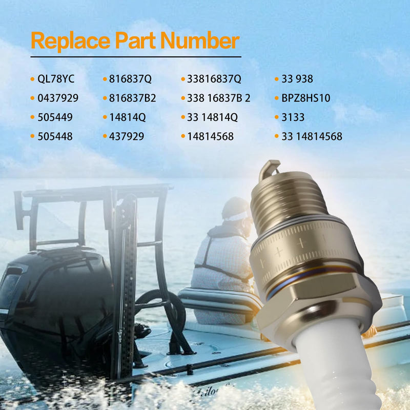 8PCS Iridium Spark Plugs Fit for Johnson Evinrude Mercury Marine Outboard Engines, Replacement for QL78YC, 938M