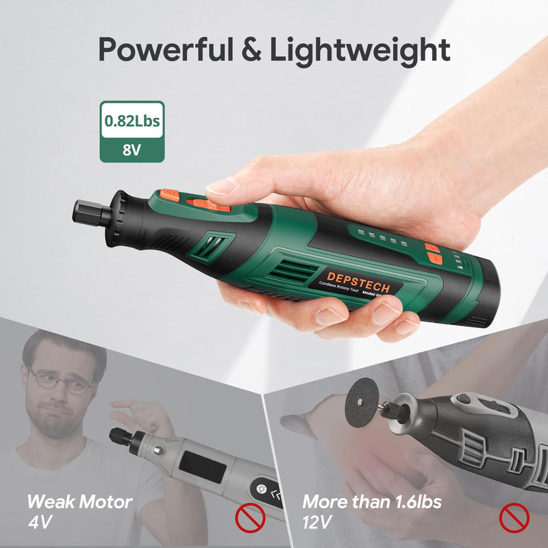 DEPSTECH Cordless Rotary Tool Kit, 8V 2.0Ah Rechargeable Battery, 30000RPM 5-Speed Multi Power Carving Tools, 127Pcs Accessories, Shield Attachment, Cutting/Drilling Guide for Handmade/DIY Creations DC08