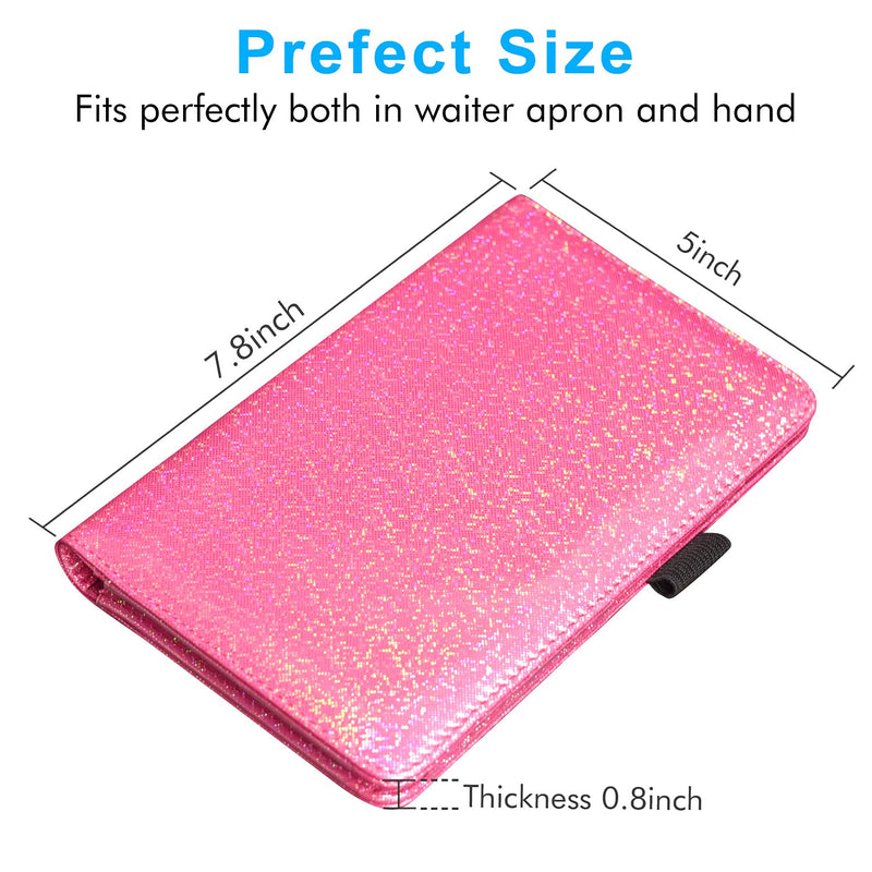 ACdream Server Books for Waitress, Guest Book Note Pad, Cute Pocket Leather Money Organizer Wallet, Cash Check Bill Receipt Holder Presenter, Waiter Accessories, Hot Pink Glitter E- Hot Pink Glitter