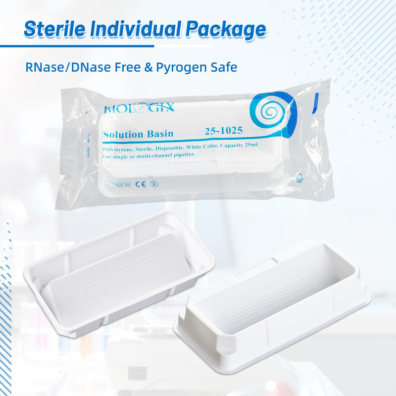 25ml Reagent Reservoir, Sterile Reservoir Tank, Pipetting Solution Basins, One-Channel, Individually Wrapped, PS, Pack of 20 25ml White