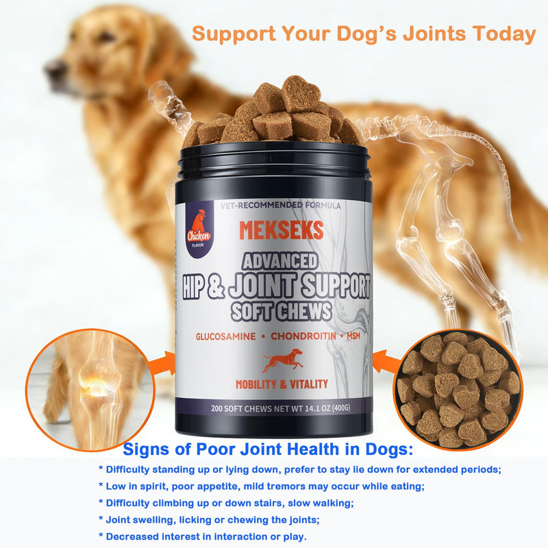 Advanced Dog Hip Joint Health Supplement Chews, Glucosamine for Dogs + Chondroitin, MSM, Turmeric & Green Lipped Mussel, Support Mobility, Pain Relief for Senior All Breeds Soft Chewable Treats White