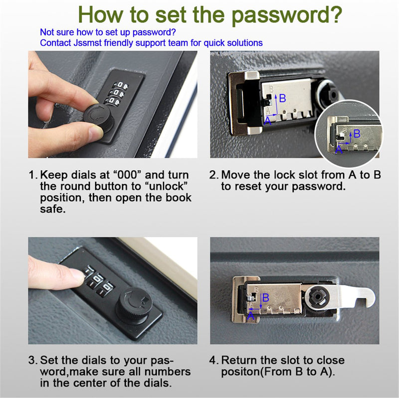 Book Safe with Combination Lock - Jssmst Dictionary Diversion Metal Lock Box for Home Office Code Lock for Money, High Capacity, 9.5 x 6.2 x 2.2 inch, SM-BS0402L, black large