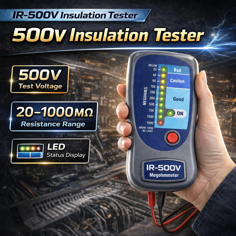 500V Insulation Tester Megohmmeter, 500V Digital Insulation Resistance Tester up to 1000MΩ, HVAC Compressor & Motor, Battery Operated, Includes Soft Carrying Cas