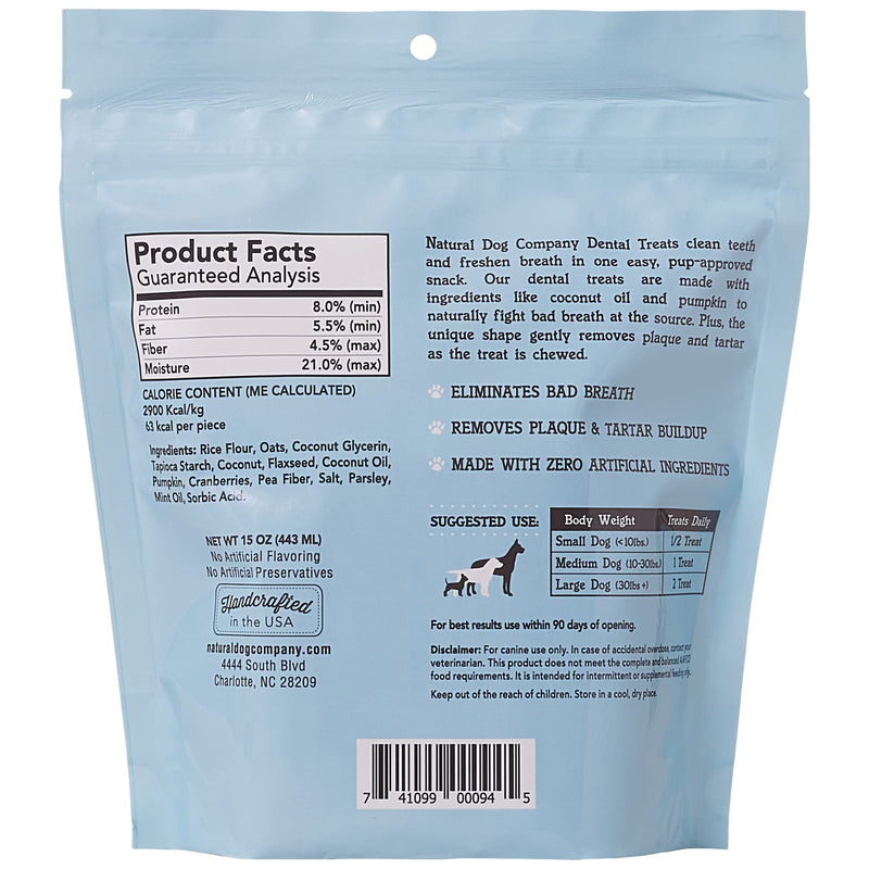 Natural Dog Company Premium Dog Dental Chews, Natural Dental Sticks to Clean Teeth and Freshen Breath, Helps Control Plaque and Tartar Treats for All Breeds and Sizes, Made in USA, 18 Count - PawsPlanet Australia
