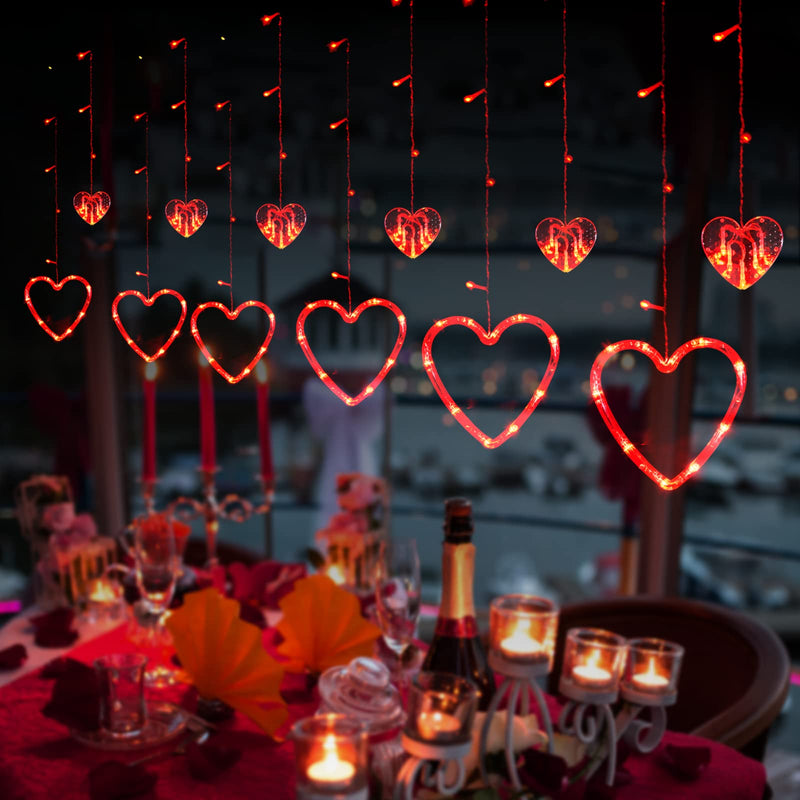 LOLStar Valentines Day Decor, Connectable Red Heart-Shaped 138 LEDs 12 Hearts String Lights Plug in With Remote, 8 Flashing Modes and Timer Function Window Curtain Light for Valentines Day Decorations