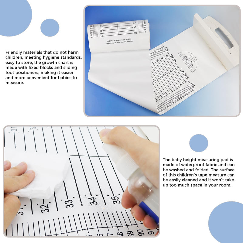 Baby Height Measuring Mat & Infantometer - Soft Growth Height Chart for Toddler, Newborn - Wall-Mountable Washable Ruler for Kids, Pediatrician Use (Foldable, Space-Saving)