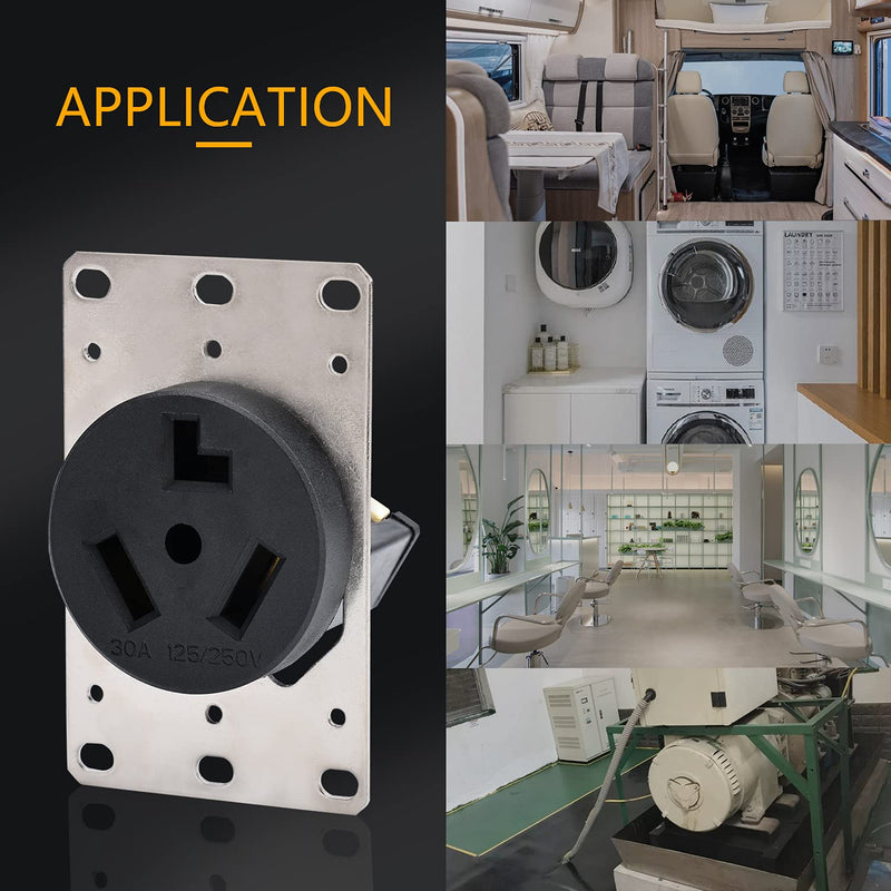 STARELO Flush Mounting Receptacle 10-30R, 30A 125/250V 3 Pole 3 Wire, No Grounding, Straight Blade, Outlet for Electric Dryers, Heavy Duty Industrial Grade Power Receptacle, (10-30R)