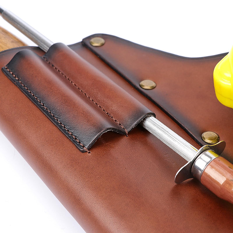 4-in-1 Leather Logging Tools Pouch-Axe Carry Belt Holster-Tape Measure Clip | Full-grain Leather, Organization for Axe, Tape Measure, Flat File Awl Tools,Slanted Design, Quick Access, for Camper Logger
