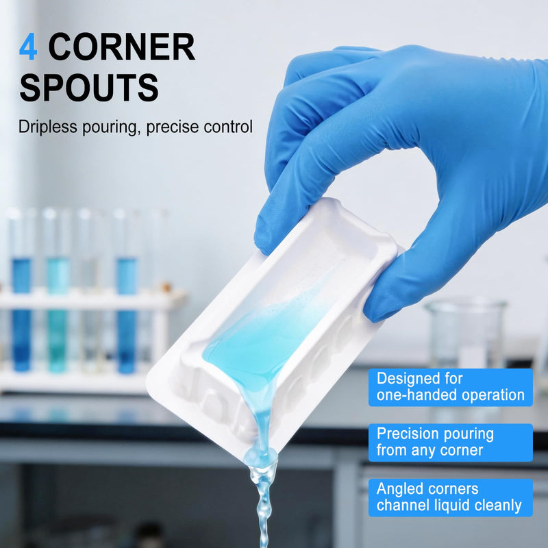 4E's USA 100 Pieces 10mL Reagent Reservoir, V-Bottom Low Dead Volume & Angled Flow Design for 8-Channel Pipettes, Dual-Sided Graduations, Anti-Stick Stacking for Laboratory Use
