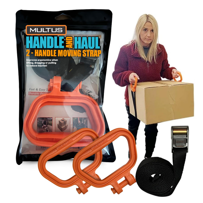 Multus Handle and Haul Lifting Straps, 2 Handle Adjustable Moving Straps, Furniture Lifter Luggage Strap with Adjustable Handles to Carry Furniture, Appliances, Mattresses, Sports and Camping Gear 2 Handles / 1 Strap / 9 Foot Strap