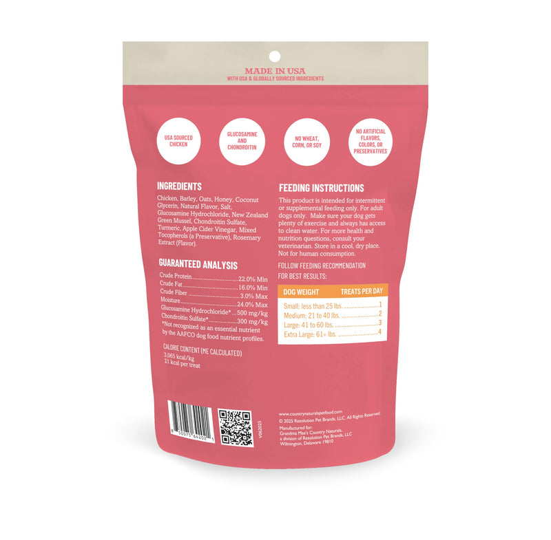 Grandma Mae's Country Naturals Jerky Squares Hip & Joint Dog Treats, Chicken with Glucosamine & Chondroitin, No Wheat, Corn, or Soy, Made in USA, 5 oz Hip & Joint Support (Chicken) 5 Ounce (Pack of 1)