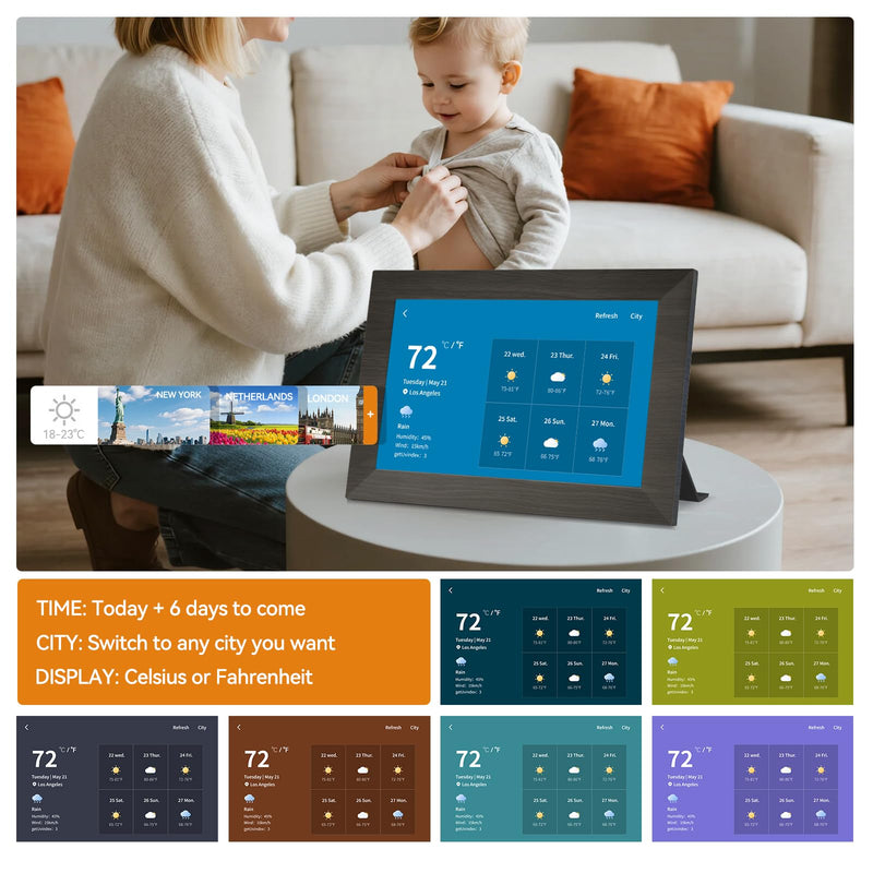 10.1 Inch Smart Digital Picture Frame with Wi-Fi 6, 32GB Storage, IPS Touch Screen, Auto-Rotation, Music Sync, Weather & Clock - Ideal Gift for Families 10" Black