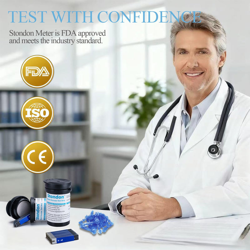 Stondon Blood Glucose Test Strips and Lancets, 50 Test Strips + 50 Lancets, Compatible with Stondon G430/G520/G425-3 Glucose Meters, No Coding Blood Sugar Testing Supplies