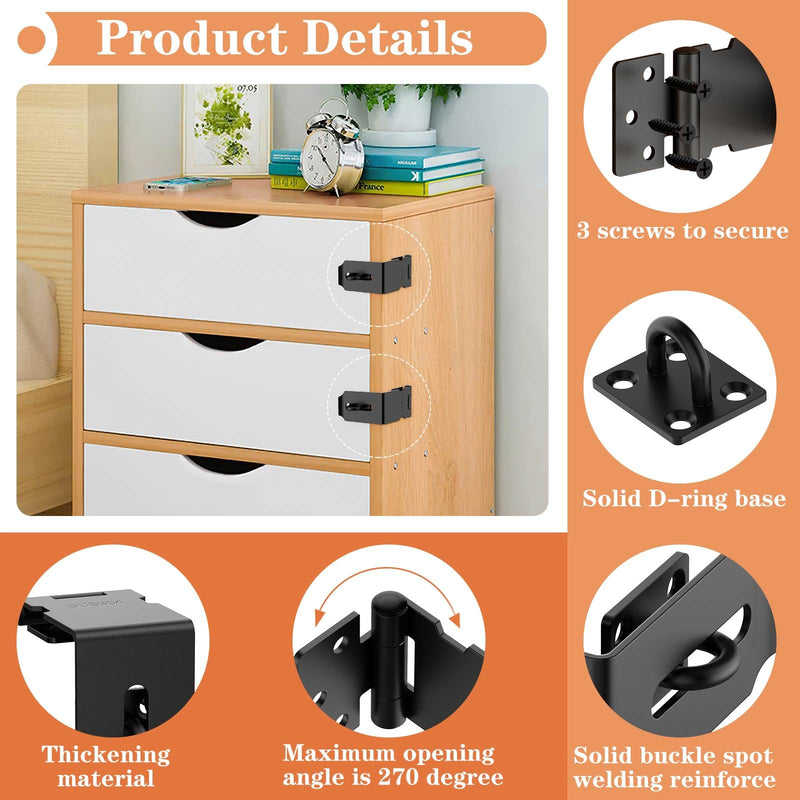 90 Degree Hasp Lock Latch, Right Angle Safe Padlock Clasp Hasp for Personal Privacy, 304 Stainless Steel Security Desk Drawer Lock Latch (Black-4 Pcs) Black-4 pcs