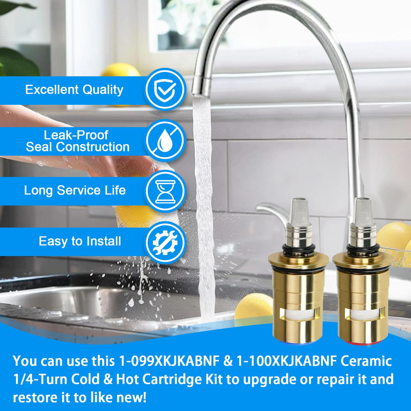 Upgraded 1-099XKJKABNF & 1-100XKJKABNF Ceramic 1/4-Turn Cold & Hot Cartridge Kit, Compatible with Chicago Parts, Short Stem for Exposed-Caps, Easy to Install