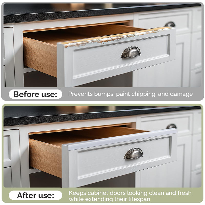 Snugly Fit 18" Length Cabinet Door Protector, Flexible Slip-On Plastic Edge Guard, Thin Transparent Cabinet Edge Protectors to Prevent Wear, Chipping, Discoloration, Cabinet Bumpers, 3/4" Thick, 2 PCS Clear