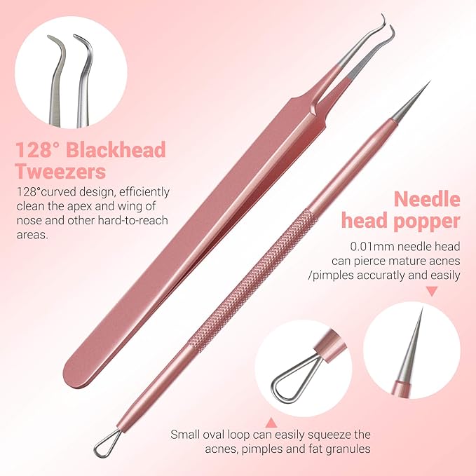 MelodySusie Blackhead Remover Pimple Popper Tool Kit Professional Blackhead Extractor Tool for Nose Facial Stainless Steel Acne Comedon Extractor Bleamish Whitehead Pop Tool Portable with Metal Case - NewNest Australia