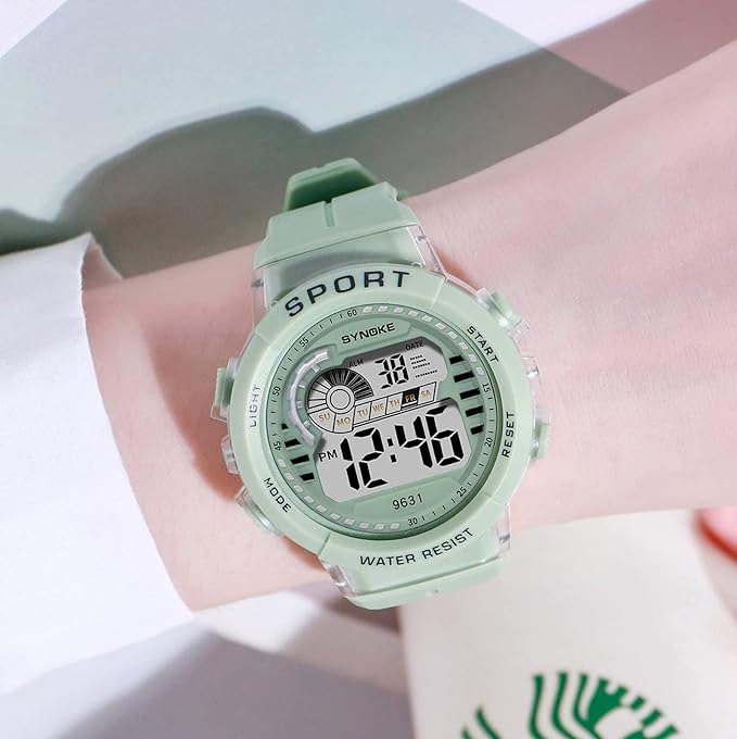 Panegy Children's Watch, Girls, Children, Boys, Digital Watch, Cute, Multi-functional, Waterproof to 166.2 ft (50 m), Digital Display, Alarm, Calendar, 12/24 Switch, Present, School Entrance, Green, - NewNest Australia