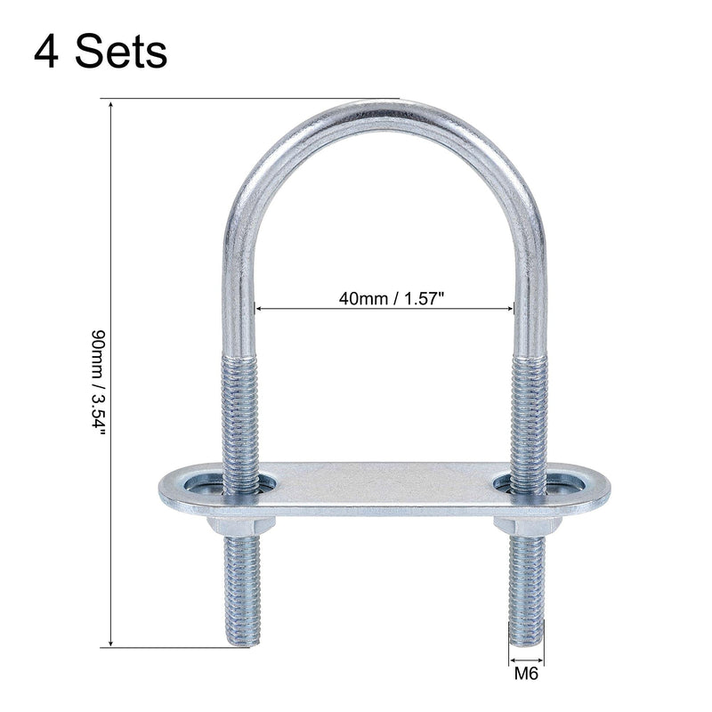 uxcell Round U-Bolts 4 Sets 1.57"(40mm) Inner Width 90mm Length Steel M6 with Nut, Plate, Washer M6x40mmx90mm