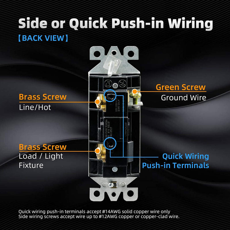 ELEGRP Matte Black Single Pole Decorator Light Switch, 15Amp, 120/277V, Decorative Paddle Rocker Switch Replacement, On/Off Wall Switch, Self-Grounding, Residential/Commercial Grade, UL/CUL (5 Pack) Without Wall Plate 5