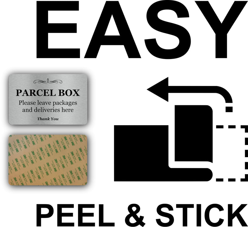 Parcel Box (Mail Box) Sign - Manufactured from Aluminium Metal with Adhesive. Notice for Deliveries, Package delivery Boxes for Outside. Silver