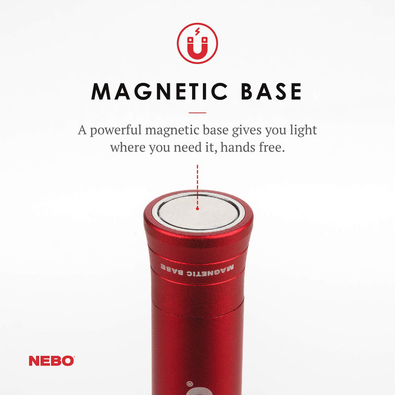 NEBO Big Larry 2 Work Light | 500 Lumens, 4 Light Modes, Magnetic LED Flashlight & Portable COB Task Lamp, Battery Powered, Pocket Clip, Water Resistant, Includes 3x AA Batteries — Red