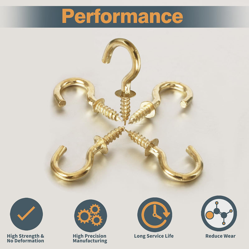 50Pcs 1/2 Inch Cup Hooks, Gold Ceiling Hooks Small Screw-in Hooks Metal Screw Hooks Nickel Plated Hooks