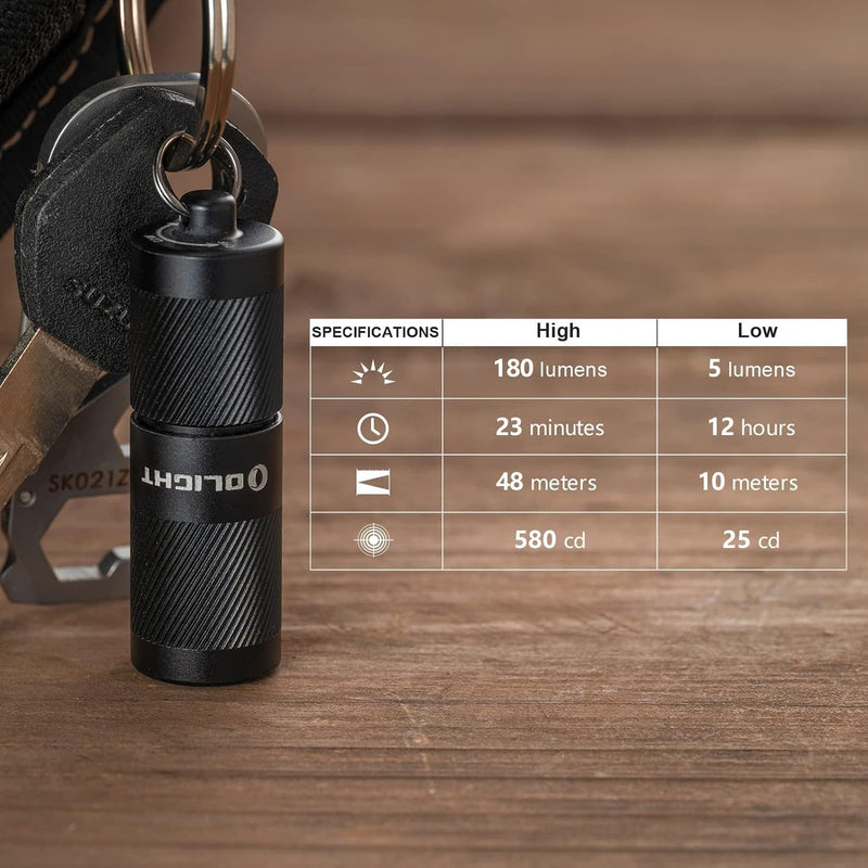 OLIGHT I1R 2 Pro Eos 180 Lumens EDC Rechargeable Keychain Flashlight, Powered by Built-in Rechargeable Battery with Type-C USB Cable, Slim Mini Handheld Light for Everyday Carry (Black) Standard Black