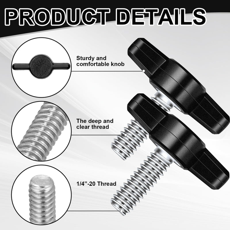 Tandefio 16 Pcs 1/4" - 20 x 1 Stainless Steel Thumb Screw Thread Thumbscrew Adjustable Tee Wing Screw Black Wing Knob Bolt for Remove Replace Hand Clamping Tightening Knob Power Supply