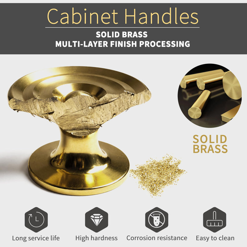 4 Pack Solid Brass Gold Sunburst Cabinet Knobs, 1.65-Inch Oversized Round Drawer Pulls, Modern Dresser Handles for Bathroom Vanity, Kitchen, Cupboard and Furniture Hardware, Brushed Brass Finish 1.65 Inch 4