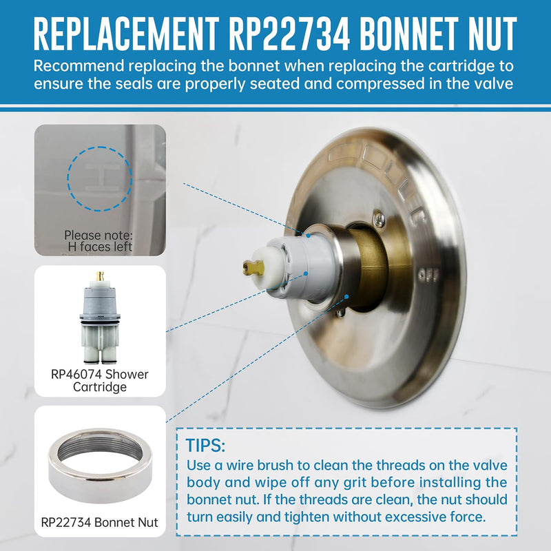 RP46074 Shower Cartridge, Compatible with Delta 13/14 Series Shower Faucet, Replacement Monitor MultiChoice Cartridge, Single Handle Universal Shower Cartridge Repair Assembly with RP22734 Bonnet Nut
