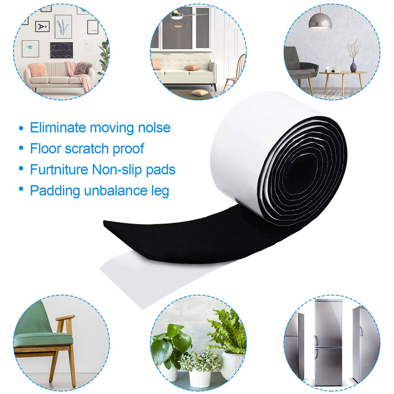 2 Packs Felt Strips with Adhesive Backing Non Slip Felt Furniture Pads Adhesive Felt Roll Felt Tape for Protecting Hardwood Floors Chair Wall Protector(120 x 2 x 0.12 Inch, Black) 120 x 2 x 0.12 Inch