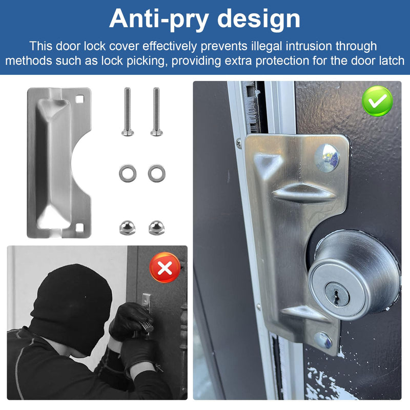 Latch Guard Plate Cover U 9496 Replacement for Prime-Line Door Latch Guard, 3 in x 7 in Stainless Steel Door Security Strike Plate Easy to Install on Out-Swinging Doors (2 PCS, Silver 2