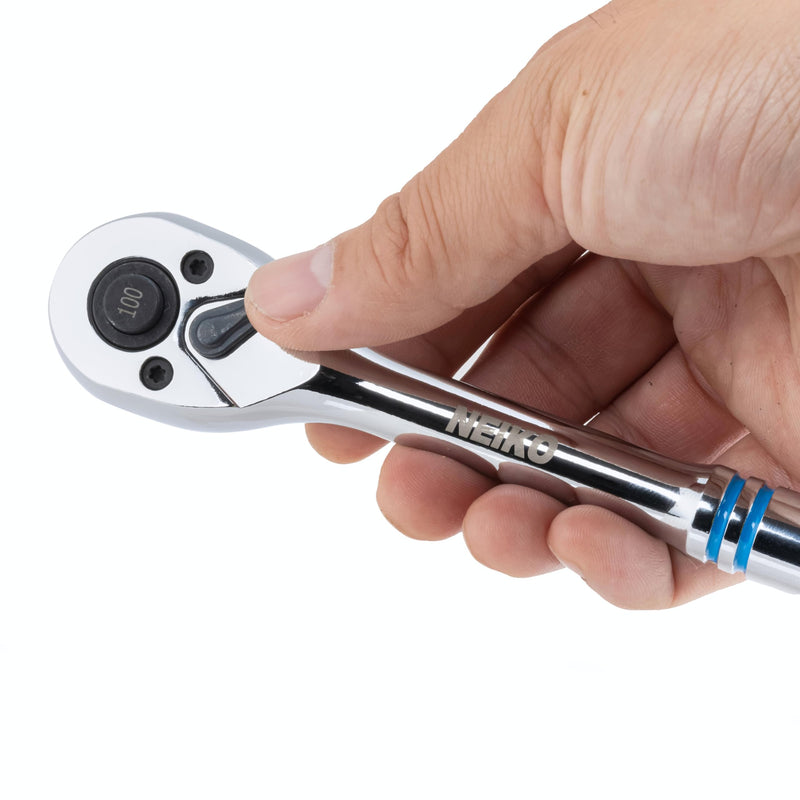 NEIKO 03116A 3/8 Inch Ratchet Wrench, 100-Tooth Reversible Ratchet, 3.6 Degree, Quick Release 3/8 Drive Ratchet, 8" Long Handle Ratchet, Oval Head Socket Wrench, CR-V Steel Ratchet Wrench 3/8" Drive 8" Length, 100-Tooth