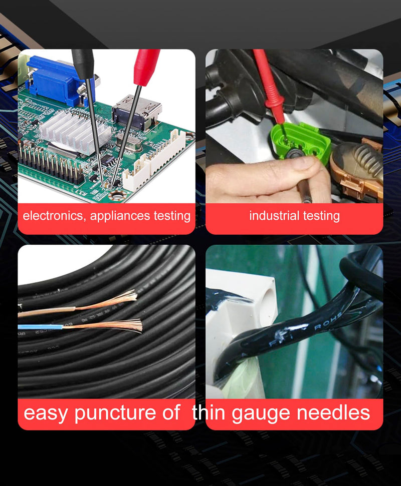 4 Pack 2mm Extended Needle Test Probes, 600V/10A Non-Destructive Insulation Wire Piercing Needles Stainless Steel Extra Thin Electrical Needle multimeter Probes for Fluke Meter Test Leads tl71 tl75