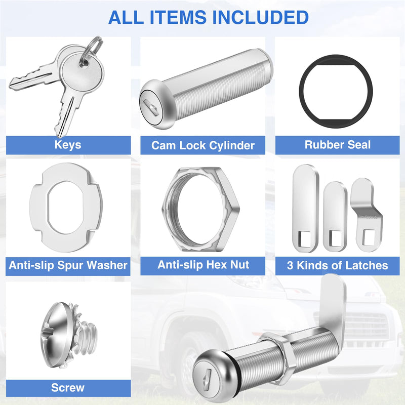 Cabinet Lock with Keys, 2" Extra-Long Cam Locks keyed Alike, 2 Pack Cabinet Cam Lock Set for Thick Drawers RV Storage Locks Tool Box Lock Replacement, Zinc Alloy (2 Pack, 2-1/8 Inch)
