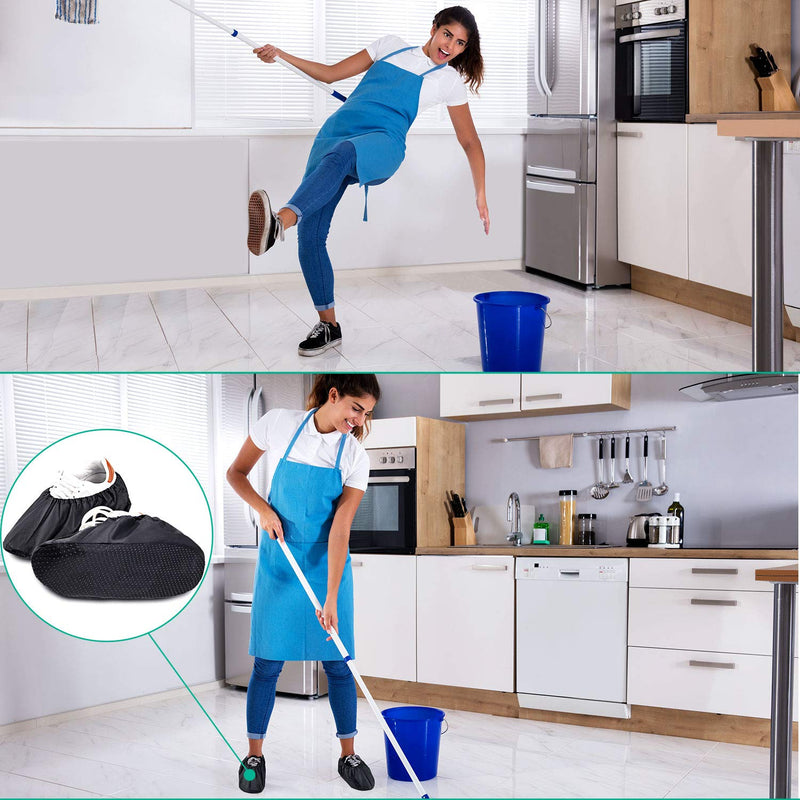 8 Pairs Non Slip Reusable Shoe Covers Waterproof Boot Covers for Household Carpet Floor Protection Machine Washable (Black) Black