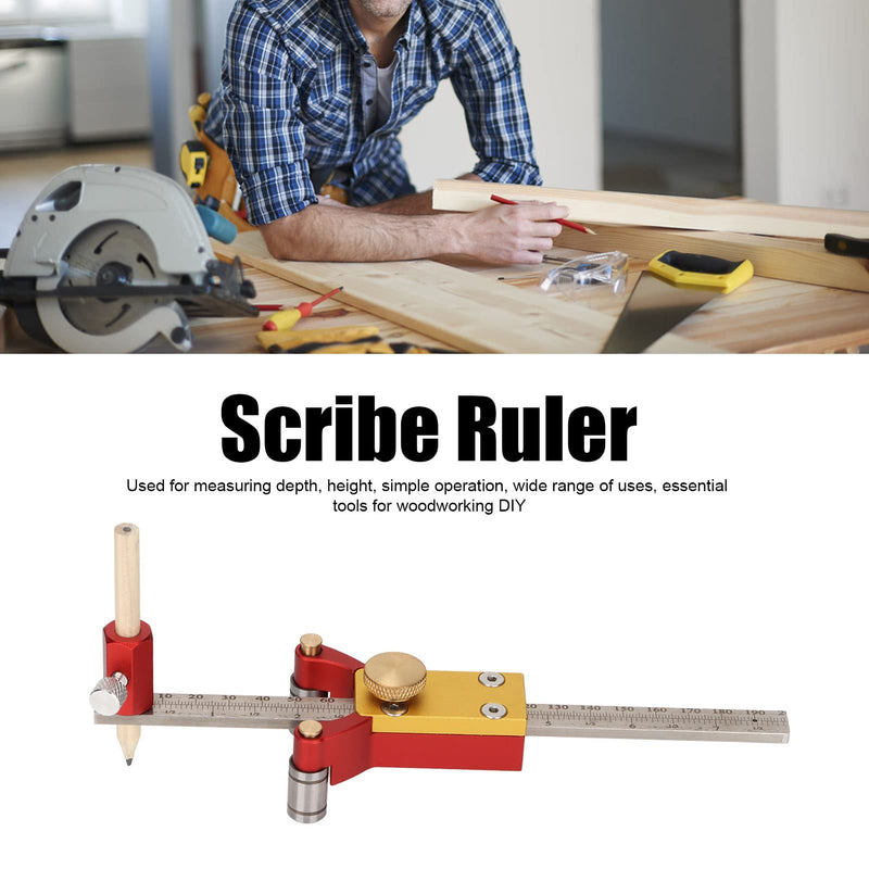 Hyuduo 3-in-1 Woodworking Scribe RulerAluminum Alloy Layout Tool with Metric/Imperial Scale for Straight Line, Parallel Line Arc Line Marking