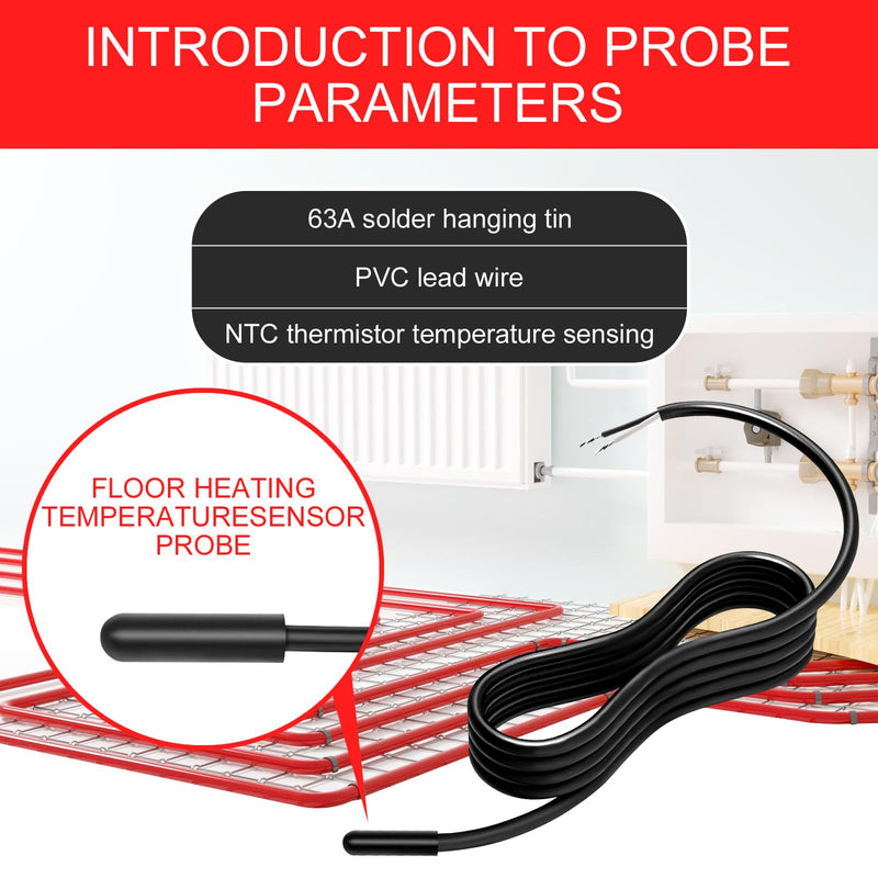 Thermal Underfloor Heating Sensor Probe Suitable for Most Heating Installations Heat Floor Heating Sensor Probe 10k ohm