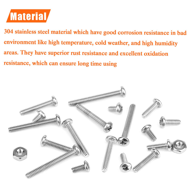 240 Pieces #4-40 Phillips Pan Head Machine Screws Nuts Assortment Kit, Coarse Thread, Fully Machine Threaded, 304 Stainless Steel