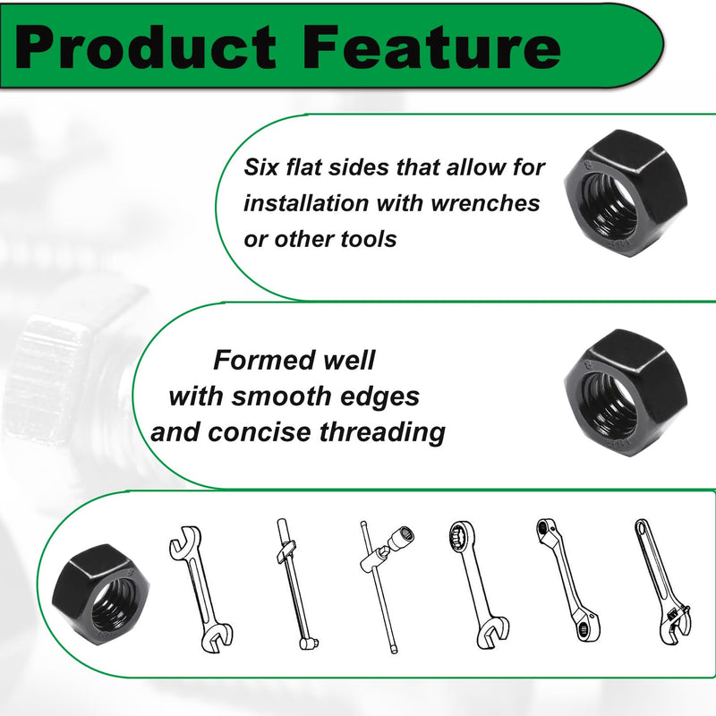 M8 Hex Nuts, 30Pcs M8 x 1.25mm Hexagon Nut, Carbon Steel, Black Oxide, Hex Drive, Grade 8.8, Metric, Right Hand, 13mm/0.5" Width, 6.5mm/0.25" Height, Replacement Wheel Nut with Plastic Case